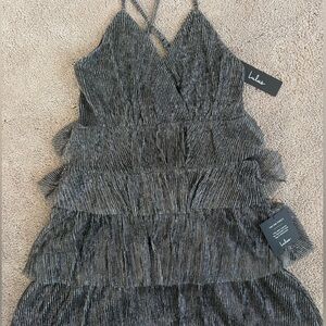 Lulus Black and Silver Tiered Dress Homecoming or Prom